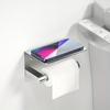 Väggmonterad toalettpappershållare i rostfritt stål med hylla - en stilren badrumstillbehör som sparar utrymme