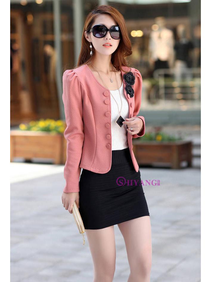

Женский приталенный короткий двубортный блейзер в корейском стиле XXXL розовый