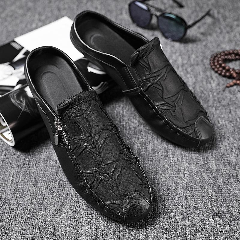 Men's Summer Slippers 2024 Luxury Artificial Leather Casual Barefoot Moccasins For Men Comfortable Flats Outdoor Fashion Shoes