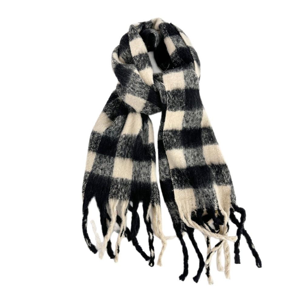 European and American Fashion Winter Mohair Lengthened 111cm Scarf Warm Thickened Windproof Plaid Scarf Plush Shawl