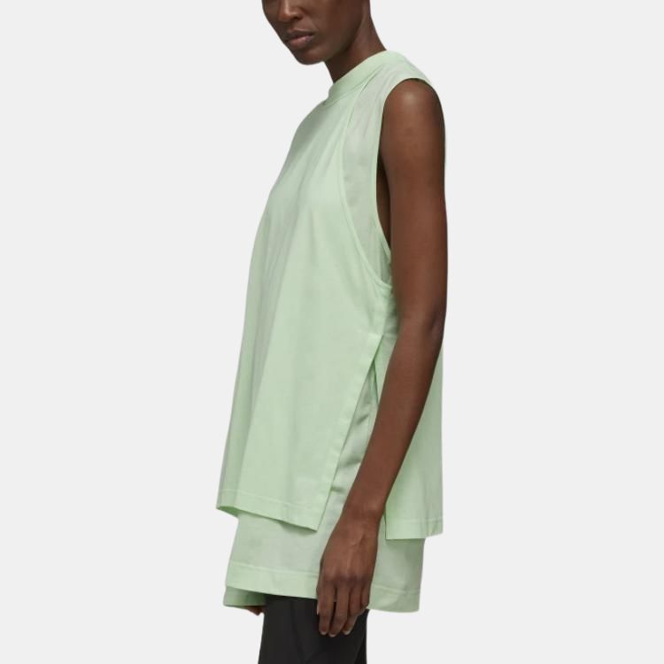 Y-3 Ss22 Solid Color Asymmetrical One Shoulder Layered Knit Long Sleeve T-Shirt Women Tops Green HG8551