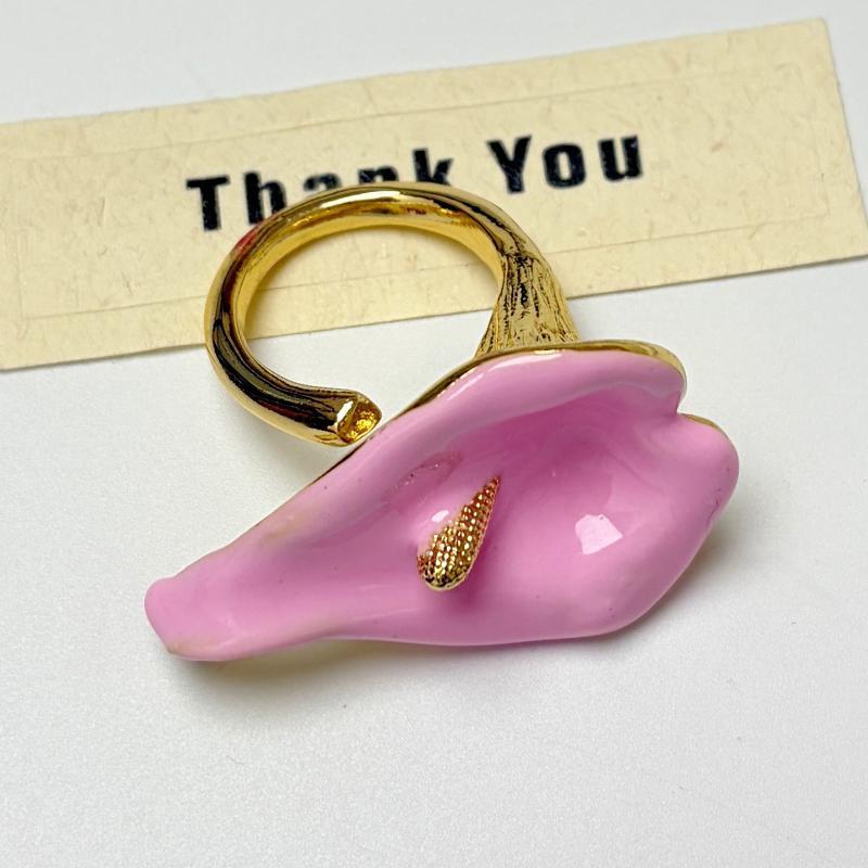 Calla Flower Ring Elegant Enamel Adjustable Metal Open Geometric Style for Women Dating Wedding Guest Wear