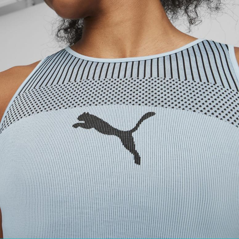 Puma Dare To Striped Design Casual Round Neck Crop Top Women Tops Blue Gray 624294-22