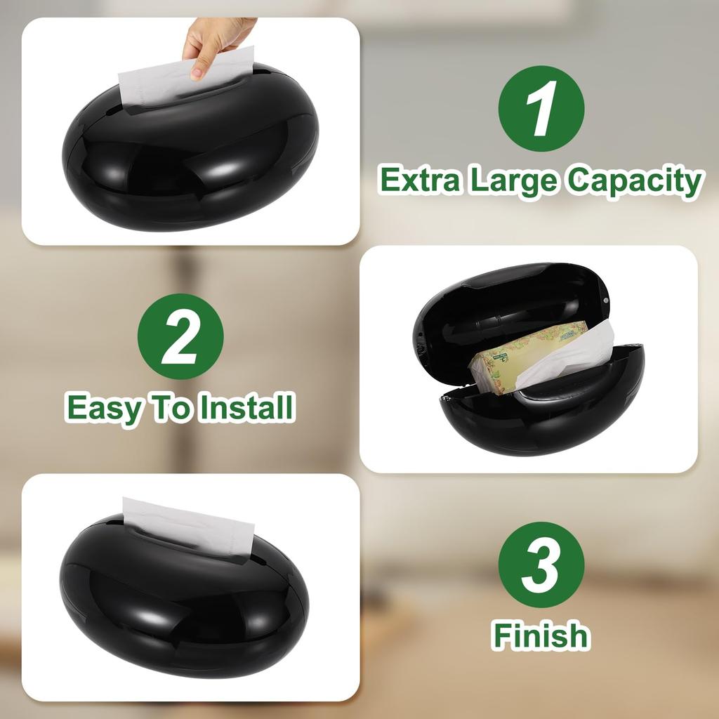 Uxcell Round Tissue Box Cover with Lid, Toilet Paper Holder for Bathroom, Bedroom, or Dresser, Black