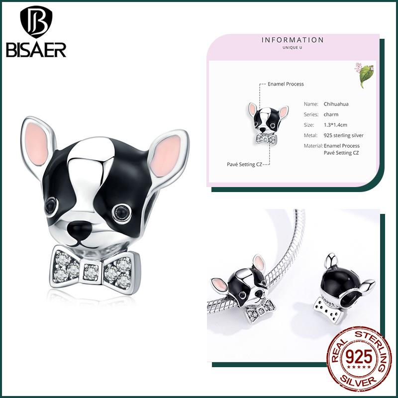 BISAER Plata 925 Encanto Lindo Perro Cuentas Perro Salchicha Mascota Animal Colgante Chapado en Platino Apto Mujeres Pulsera DIY Joyería Fina