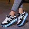 29-40 Kid's Lights Sports Shoes Rubbing Shoes Solid Magic Patch Can Charging Double-row Four-wheel Luminous Children Shoes