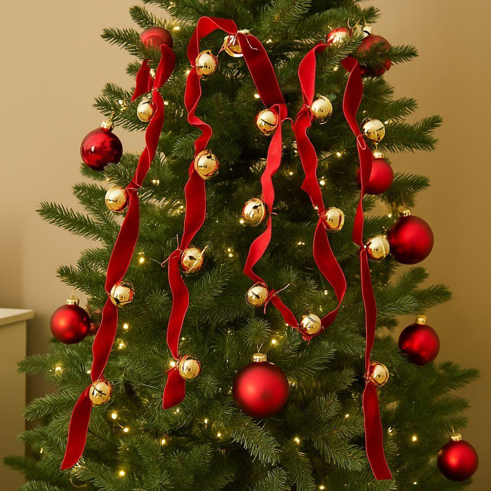 Red Ribbons Bell Pendants 2.7m Xmas Tree Hanging Bells  Festive Atmosphere