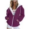 Fashion Hoodie Women Long Sleeve Zipper Hooded Pullover Casual Sweatshirt Solid Color Tops With Pockets