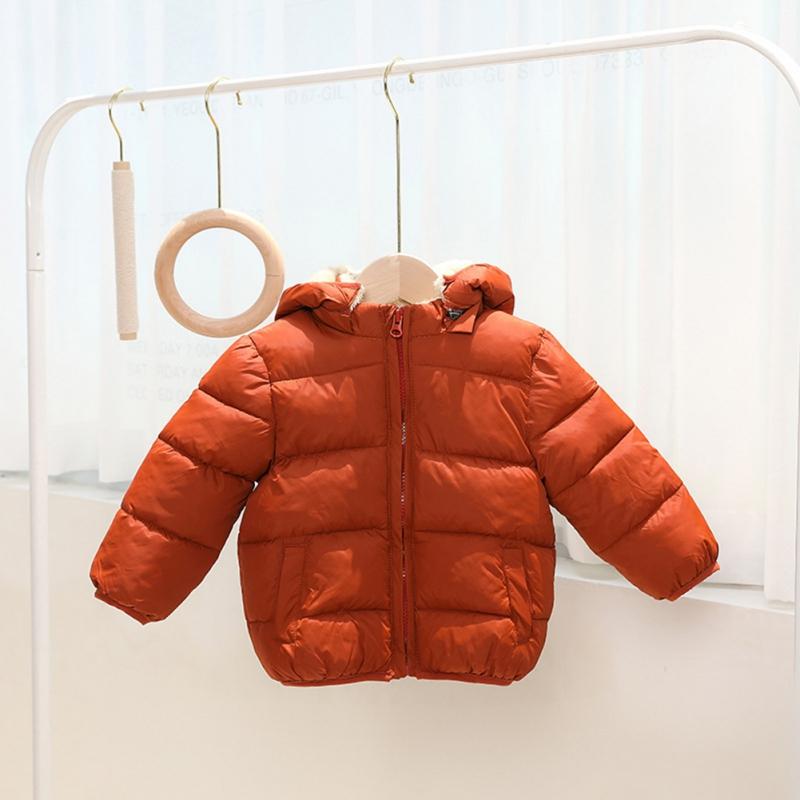 Kids Winter Warm Plush Hooded Coat Solid Color Children's Down Padded Jacket