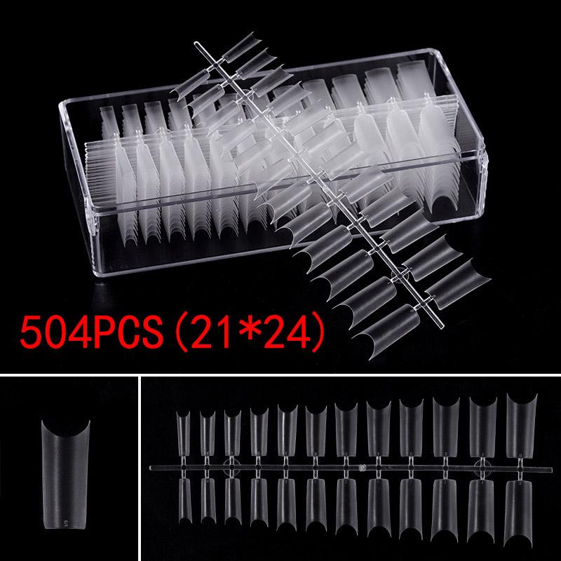 504Pcs Transparent Stiletto Fake Nail Tips Acrylic Ballerina Nail Tips Long Shape Half Cover Coffin Professional False Art Nail