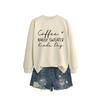 Womens Oversized Round Neck Long Sleeve Cotton Blend Casual Sweatshirt With Print - Loose Fit Comfort Top