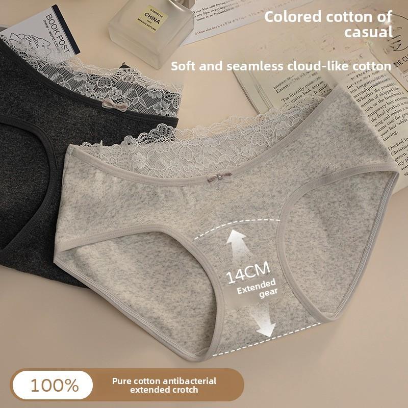 Damen Frühling und Herbst Spitze Rand Reine Baumwolle 10A Bakteriostatisch Erweiterter Schritt Hüfte Mittlere Taille Dreieck Slip