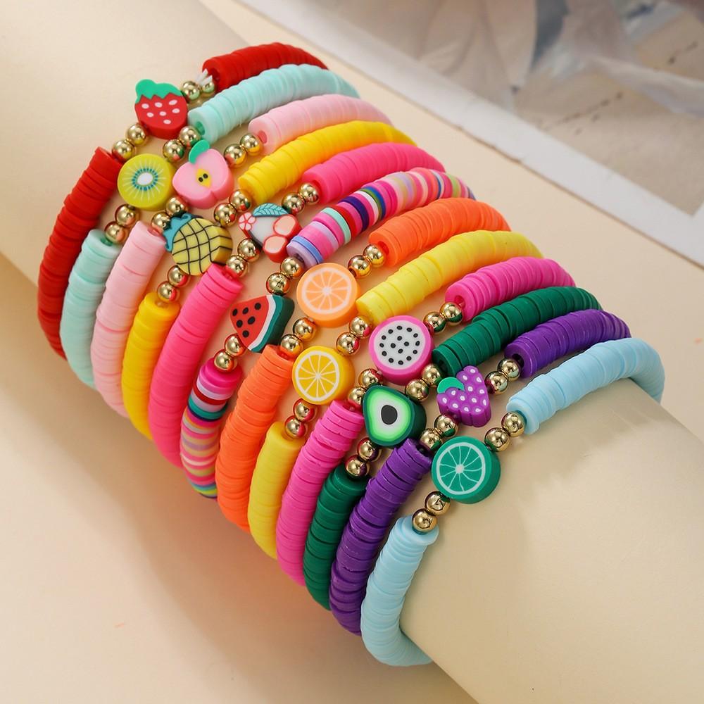 Popular Color Fruit Soft Pottery Bracelet Set, Simple Elastic Rope Jewelry, Multi-layer Stacked Jewelry Women