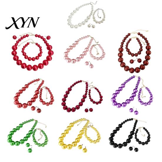 White Dress Jewelry Set 3Pcs/Set Imitation Pearls Set, Adjustable Length Choker Necklace with Ear Studs Wedding Photo Accessories And Bracelet,