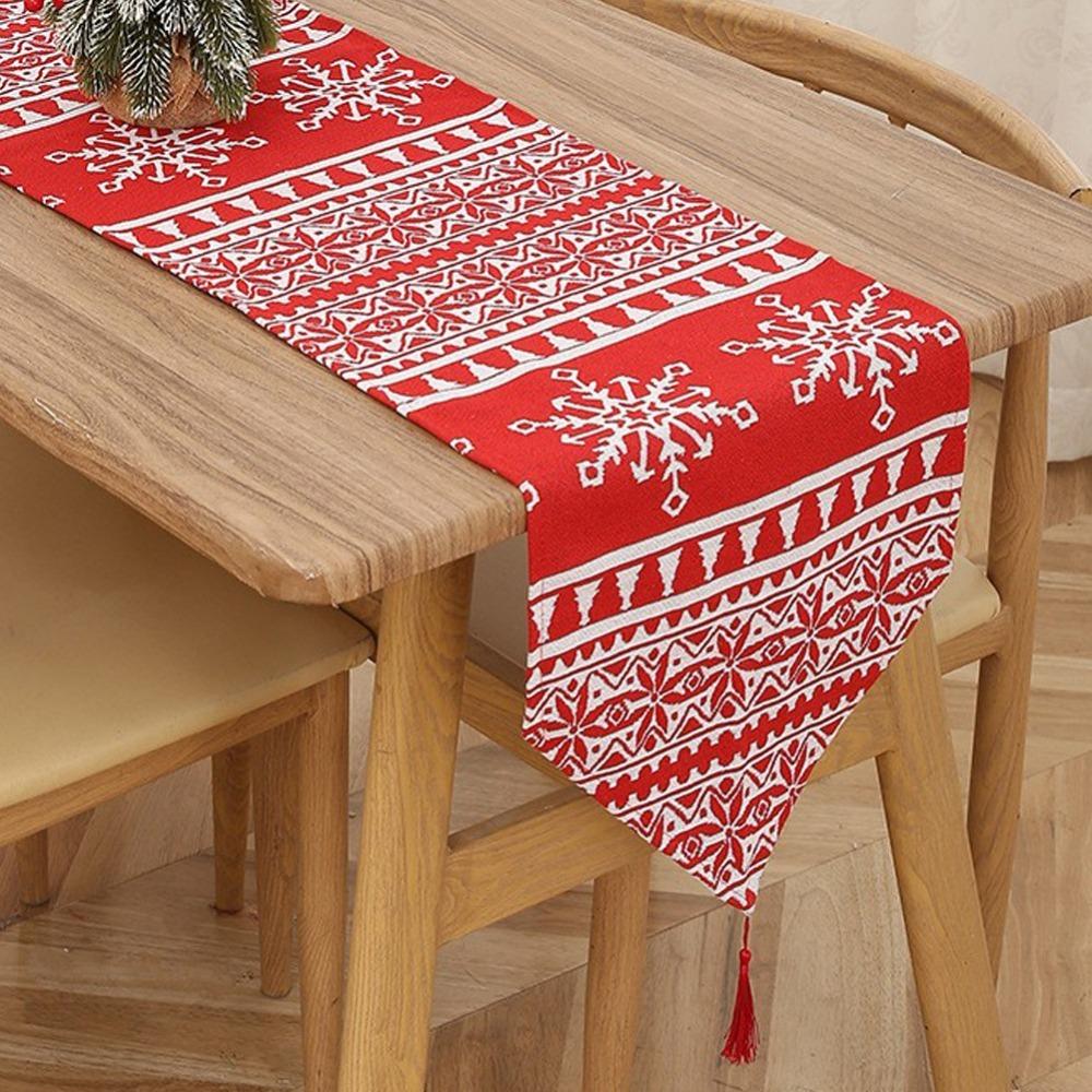 Snowman Themed Christmas Table Runner Cotton Tablecloth Holiday Dining Decor