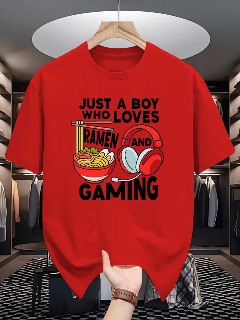 Unisex Crew Neck Tee Cute Boy Loving Raunisex Gaming Graphic Print Soft Cotton Loose Breathable Short Sleeve Summer Casual Street Tops