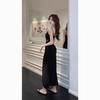 Pure Desire Royal Sister Wind V-neck Suspender Dress Women's Summer Split Fork Hip-wrapped Long Dress High Sequined Evening Dress Dress
