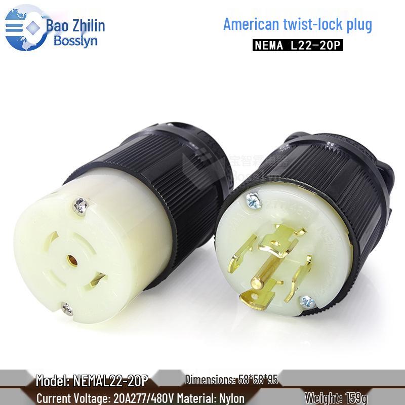 NEMA L22-20P High Power Plug: US Standard Aviation-Grade, Industrial Anti-Loosening Design for North & South America.