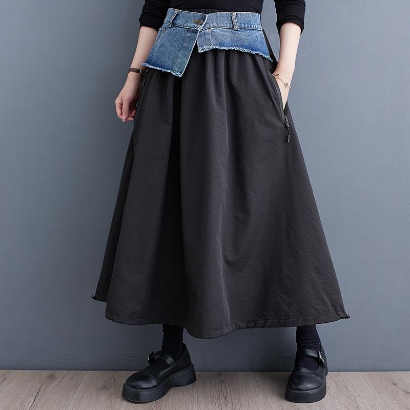 Jarní podzimní ležérní volná dlouhá dámská sukně s vysokým pasem