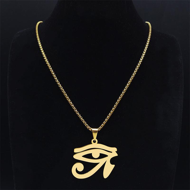 Collane con Catena Occhi Egizi in Acciaio Inossidabile Uomo Statement Mitologia Occhio di Ra Horus Simbolo Collana Gioielli bijoux femme N4540