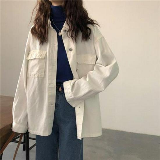 Women's Retro White Denim Jacket - Korean Hong Kong Style, Versatile Casual Loose Fit, Short for Spring/Autumn
