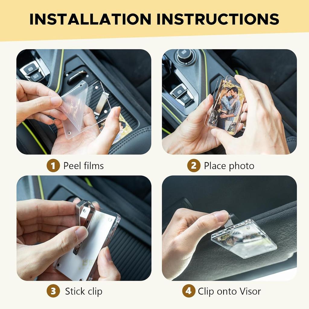 2/4/8 Stück Auto-Bildhalter, Acryl-Magnetischer Personalisierter Foto-Halter Autozubehör Auto-Foto-Halter Auto-Sonnenblenden-Clip, Personalisierter Auto-Bilderrahmen