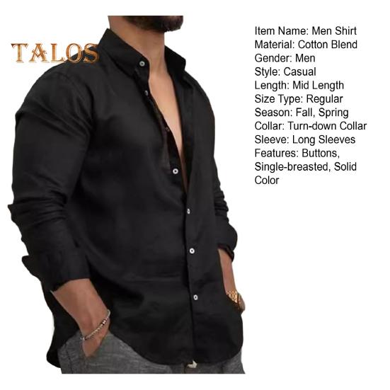 Fall Spring Men Shirt Turn-down Collar Single-breasted Loose Long Sleeves Button Cardigan Mid Length Casual Daily Wear Top