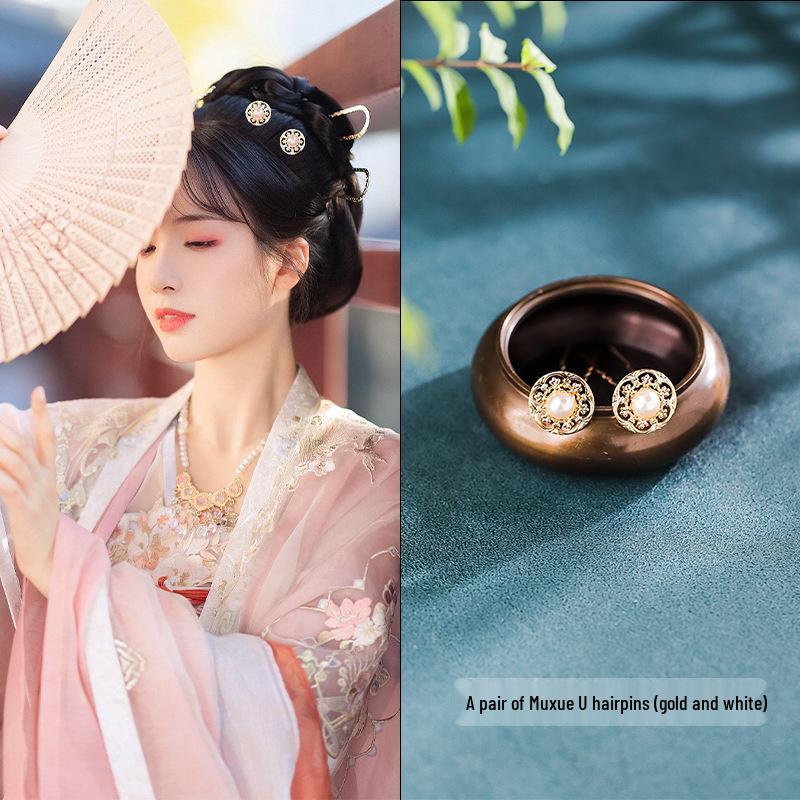 Tang Style Butterfly Flower Hanfu Hairpins - Simple Versatile U-Shaped Hair Accessories.