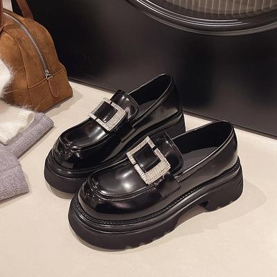 Leather Thick-soled Heightening Rhinestone Women's Spring New Small Leather Shoes One-pedal Single Shoes