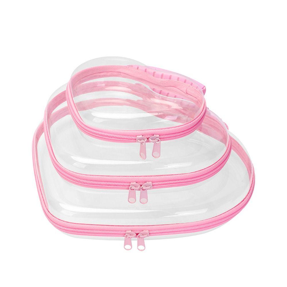 Plastic Clear Hard Shell Zipper Case Heart Waterproof Toy Storage Organizer Bins Portable Stackable Cosmetic Bag