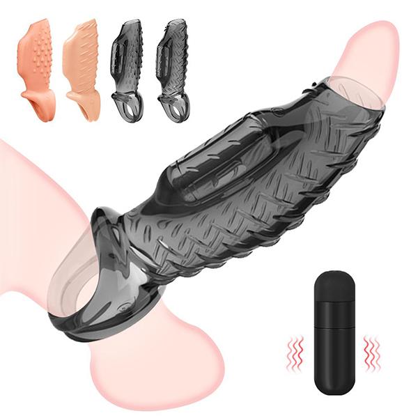 Cock Sleeve Penis Vibrerende Ring Myk TPE Enlargement Extender Mannlig Forsinkelse Ejakulasjon Kyskhet Innretning Sexleketøy For Menn Par