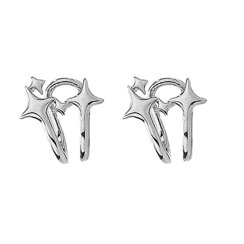 Asymmetrical Four-Pointed Star Stud Earrings for Women - 2026 Trendy Korean Cold Style