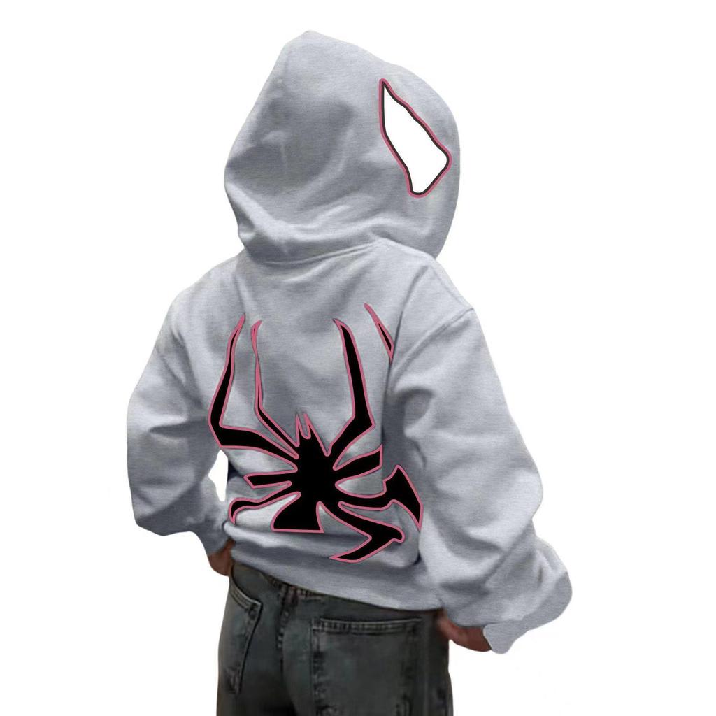 2023 Halloween Unisex Y2K Spider-Man Zip Hoodie - Loose Fit, Large Size for Couples