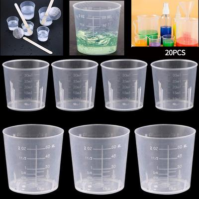 Dual Scales Cup Container 20pcs Transparent Plastic Measuring Cups 10ml 30ml