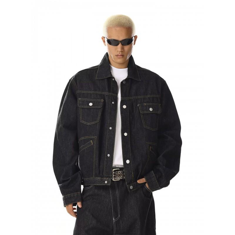 Mens Vintage Dark Wash Denim Jacket