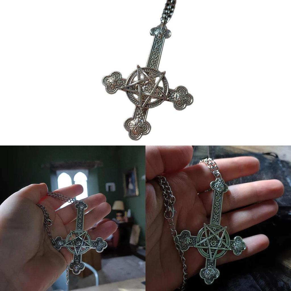 Gothic Punk Inverted Cross And Star Necklace With Zinc Alloy Geometric Pendant For Women
