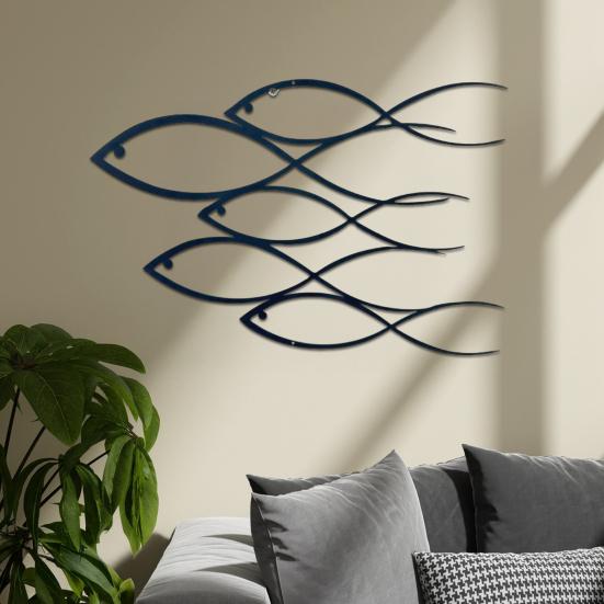 Metal Wall Decor Line Art Shoal of Fish Decoration Minimalist Wall Art Nautical Fish Ornament for Home Living Room Office Bedroom
