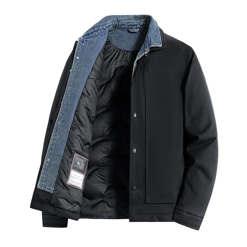 % White duck down fake two-piece down jacket men's winter new loose lapel casual jacket men's