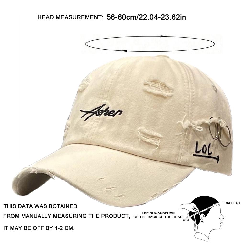 Unisex Asher Embroidery Hole Iron Ring Baseball Caps Spring and Autumn Outdoor Adjustable Casual Hats Hip Hop Hat Sunscreen Hat