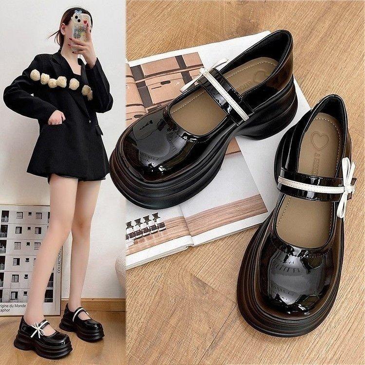 Woman Lolita Shoes Patent Leather Cute Bow  Pumps Bride Wedding Cosplay Party Dress ShoesG
