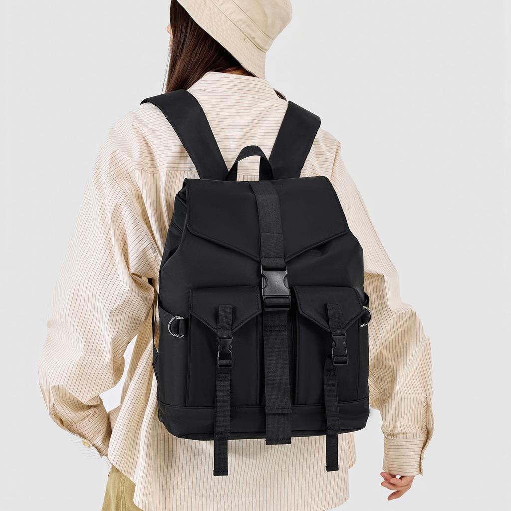 Schoolbag1011 Outdoor Tooling Charcoal Mist Black Grey Backpack Couple Urban Commuter Lightweight Multi-Pocket Backpack