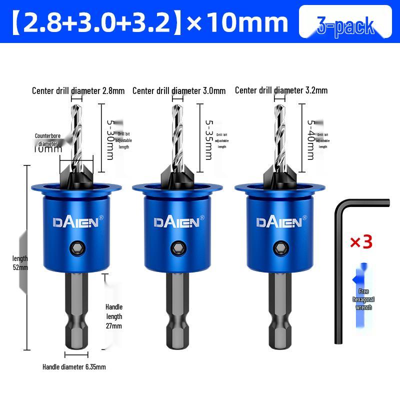 Hex Shank 90° Woodworking Countersink Drill Bit for Pilot Holes and Self-Tapping Screws
