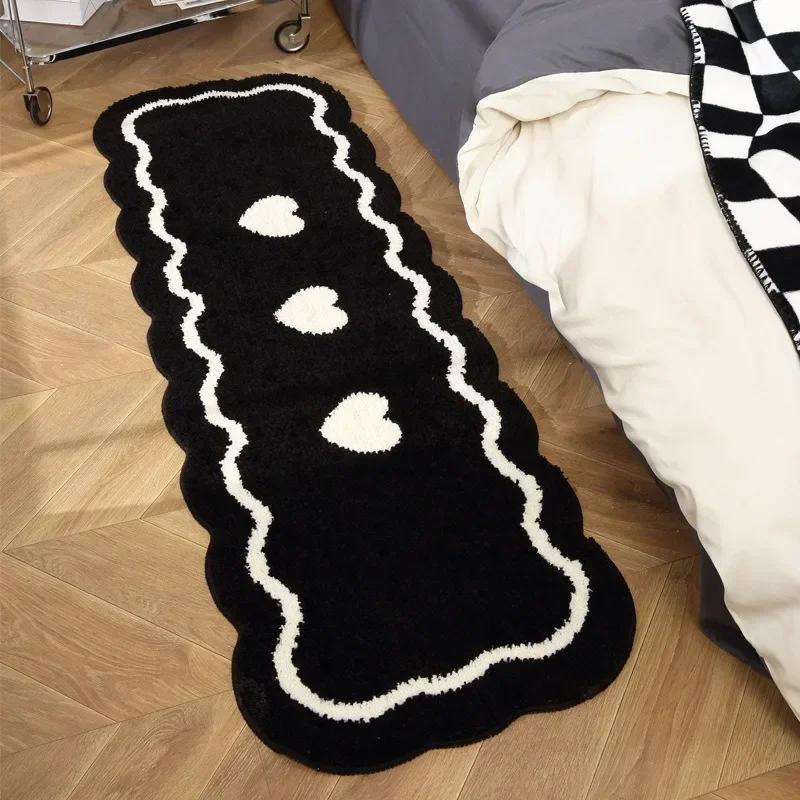 1PC Heart Black & White Rug Door Tuftting Mat Soft Thick Fluffy Tuftted Door Floor Carpet Bathroom Absorbent Toilet Kitchen Rug