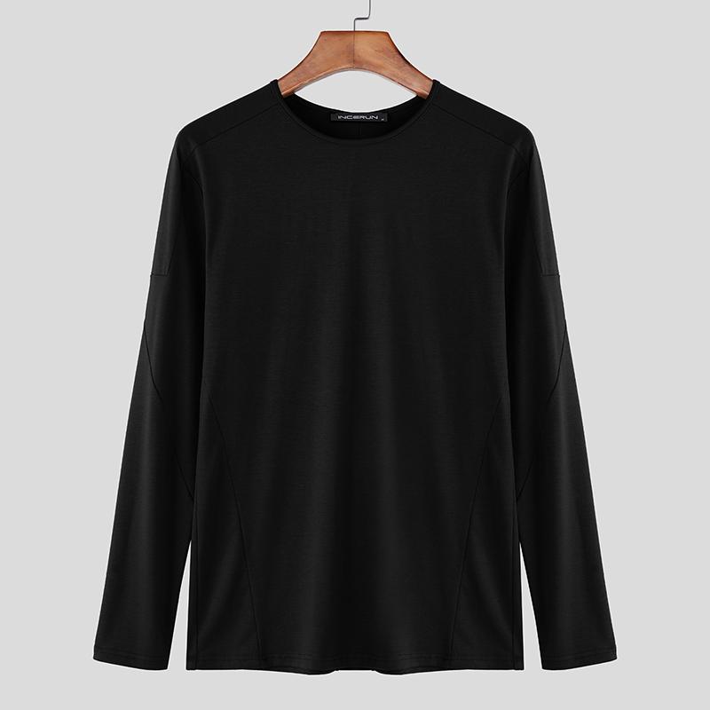 

INCERUN Men Round Neck Long Sleeve Casual Fitted Tops Undershirts M чёрный