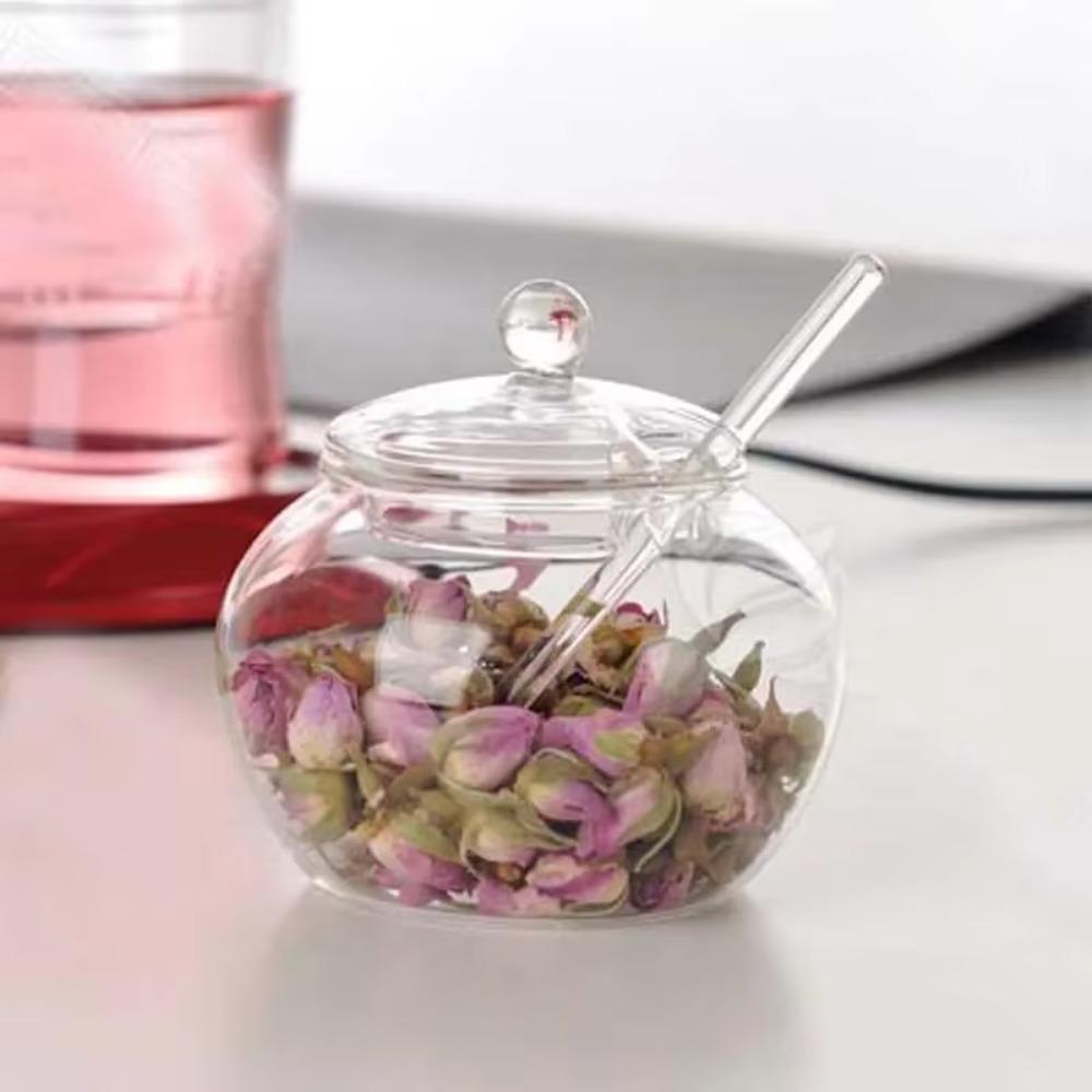 Multifunctional 350 ML Glass Sugar Jar with Lid Spoon Leak-proof Spice Storage Container Transparent Candy Pot Grains