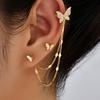 2 Pieces/ Set Exquisite Golden Butterfly Design Shiny Zircon Inlaid Stud Earring & Ear Wrap Delicate Female Earrings