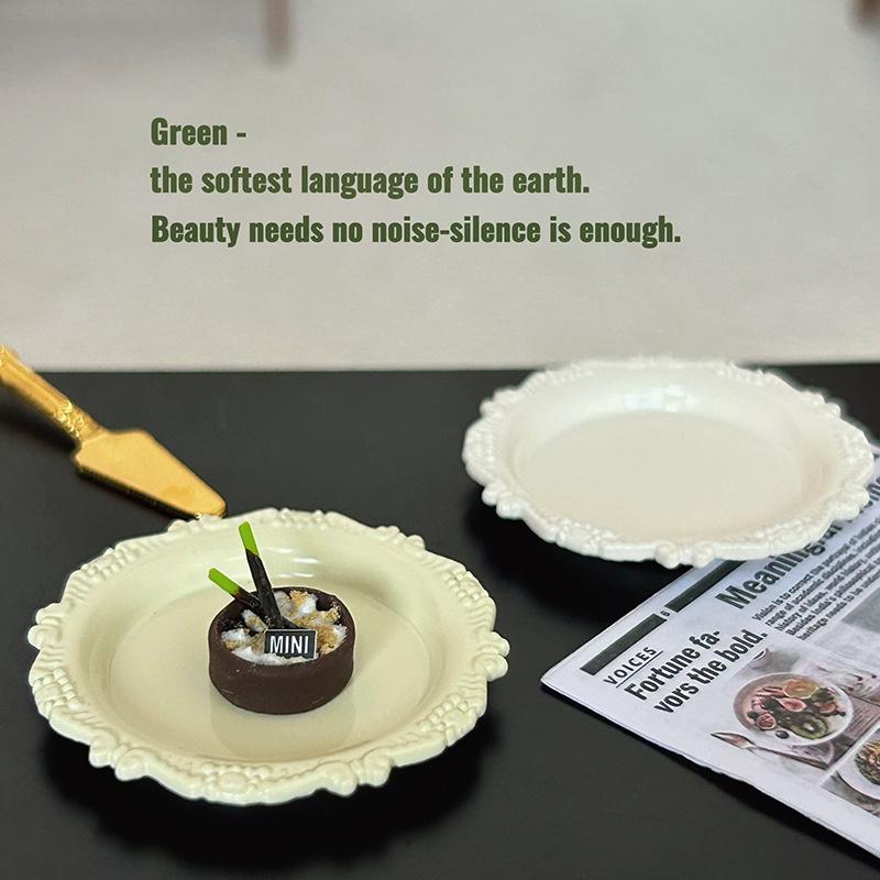 3 Peças Brinquedo de Menina Miniatura Casa de Bonecas Prato de Pastelaria Mini Bandeja de Entalhe Retrô Disco Comida para Cozinha de Brincar Acessórios para Boneca