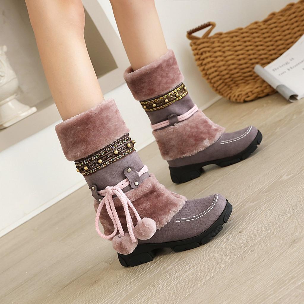 European, American Autumn and Winter Fur Ball Fur Boots Snow Boots Thermal Boots Female Student Boots Supply W