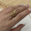 Gold Plated Stainless Steel Geometric Symmetry Line Open Ring for Women Men Line Texture Ring Charms Waterproof Jewelry Gift