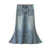 Modischer Jeansrock mit ausgefranstem Saum und hoher Taille